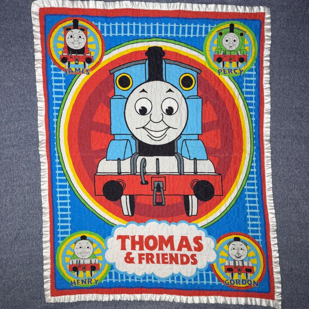 VNTG Thomas & Friends Quilted Baby Blanket Blue Red Thomas James Percy  44x34